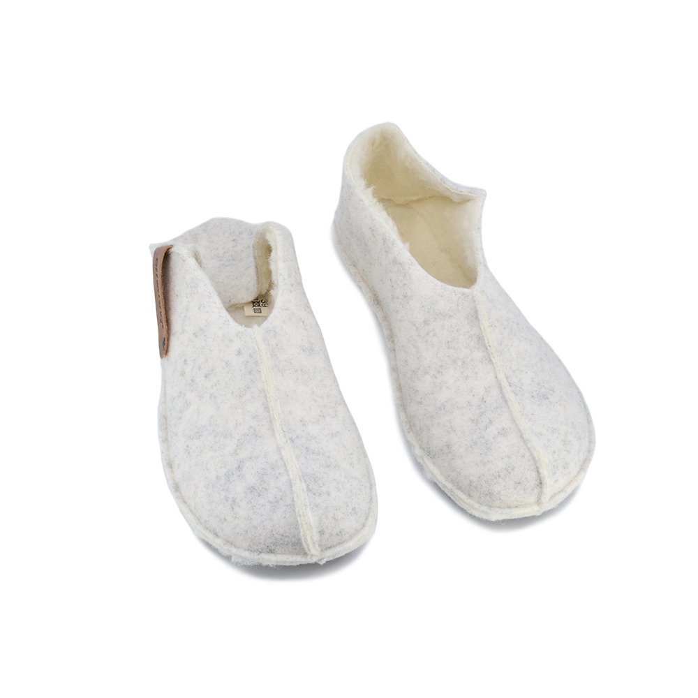 3. Studio image of Tohkri unisex slippers in white lambswool with closed-toe design