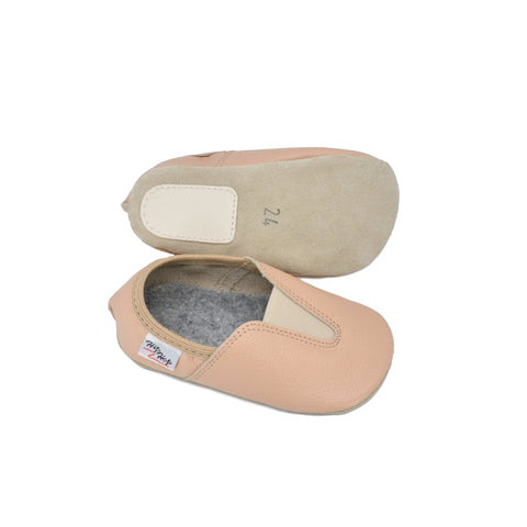 5. Hip-Hop Punsa Kids Barefoot Slippers in beige, showing sole with rubber heel section