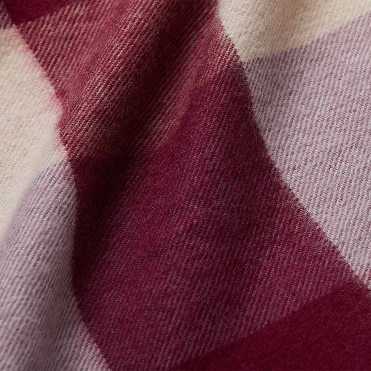 3. Close-up of pink and white check pattern on women's baby alpaca wool scarf