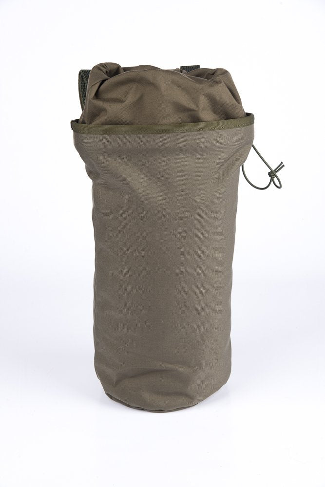 1. Galvi Linda military green roll-up equipment pouch in studio, shown upright with drawstring closure
