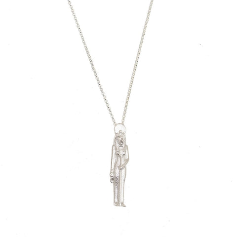 3. Studio image of Sekhmet Fire Necklace in silver by New Vintage by Kriss, featuring detailed pendant design