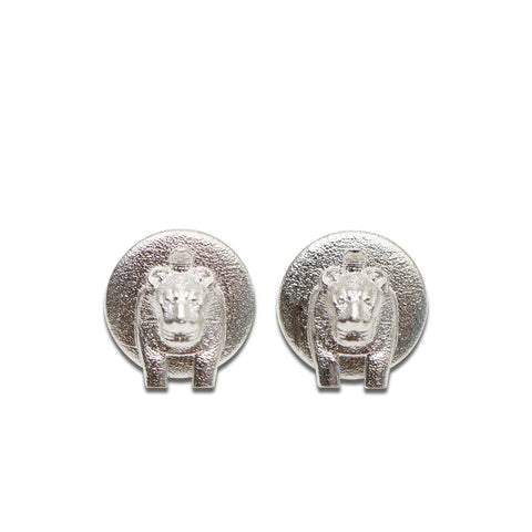 5. Studio image of Sekhmet Fire Stud Earrings in 925 silver, showcasing intricate detailing