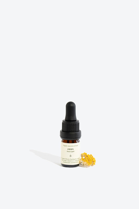 2. Smells Like Spells Essential Oil Blend ODIN with yellow flower accent, 5 ml glass bottle