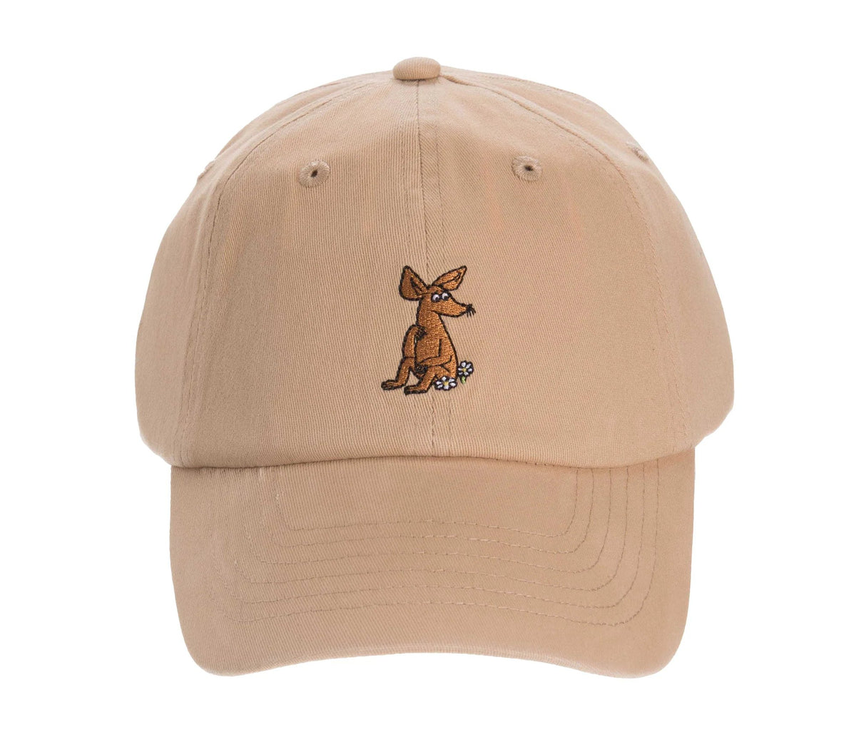 2. Front view of Sniff Adult Cap in sand with embroidered character, by Moomin
