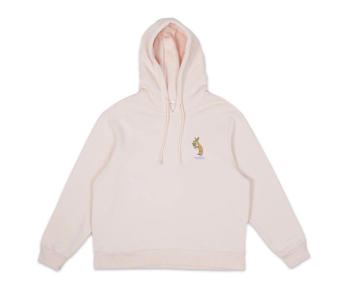 6. Front view of light pink Sniff Flower Bouquet Hoodie by Moomin, flat lay
