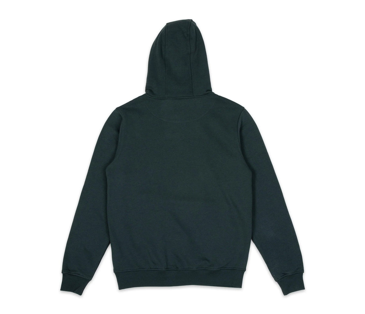 7. Studio shot of dark green Snufkin Fishing Hoodie by Moomin, showing back design