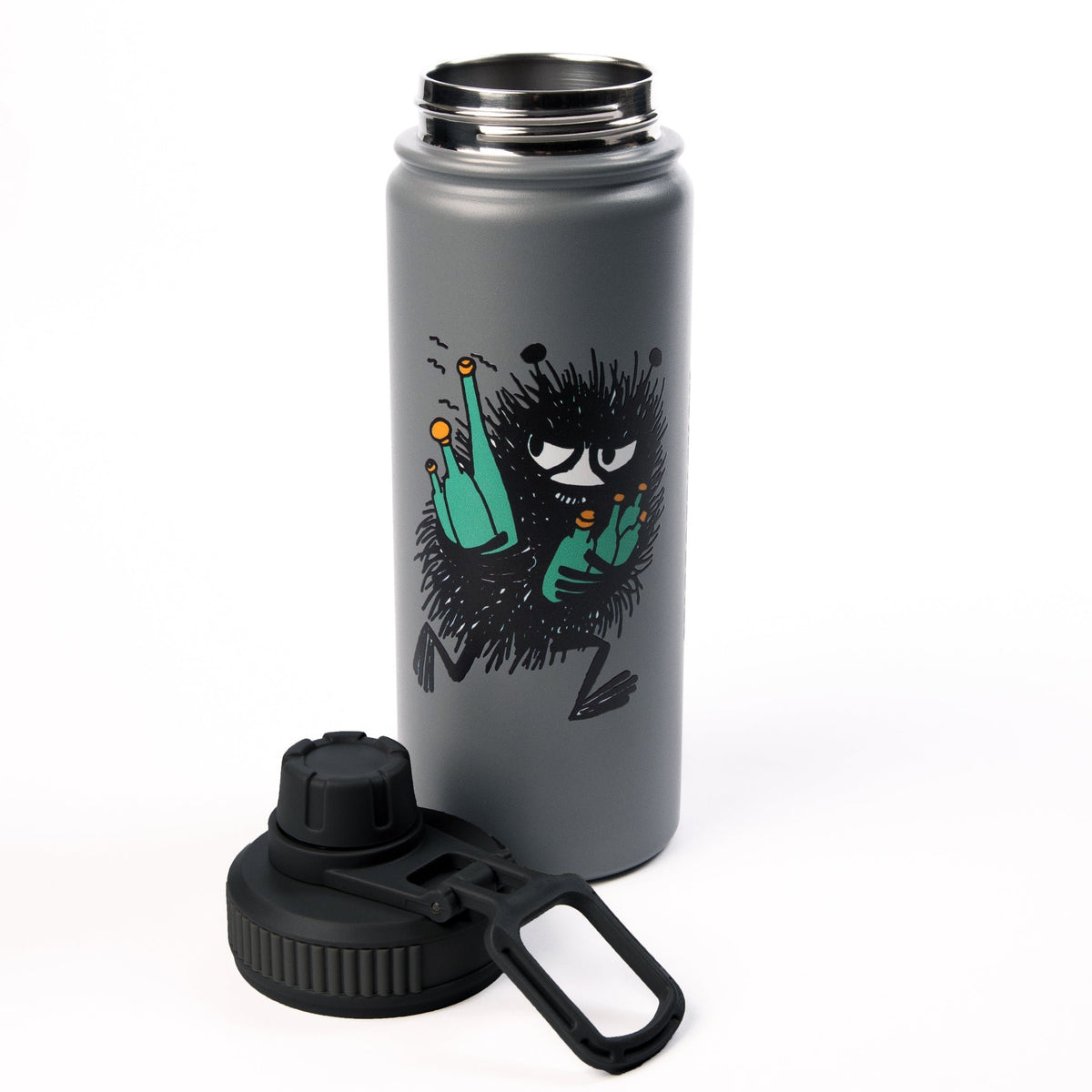 6. Stinky Thermal Everyday Bottle with lid removed, displaying stainless steel interior and Stinky design