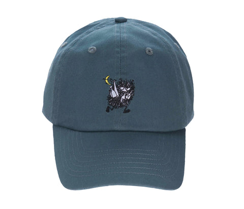 1. Stinky Adult Cap in vibrant green with Moomin character embroidery, front view, 100% cotton by NordicBuddies
