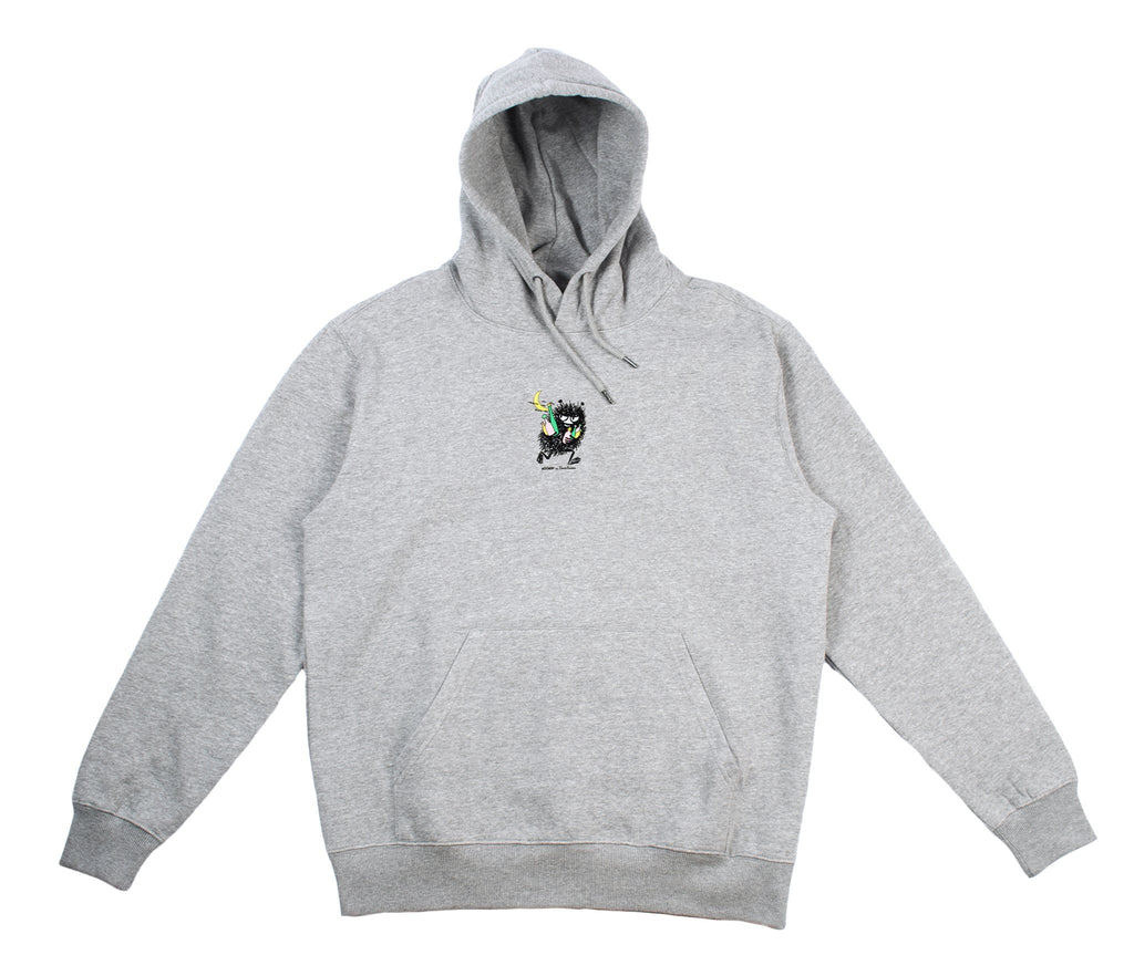 6. Studio shot of unisex grey Moomin hoodie showing front design