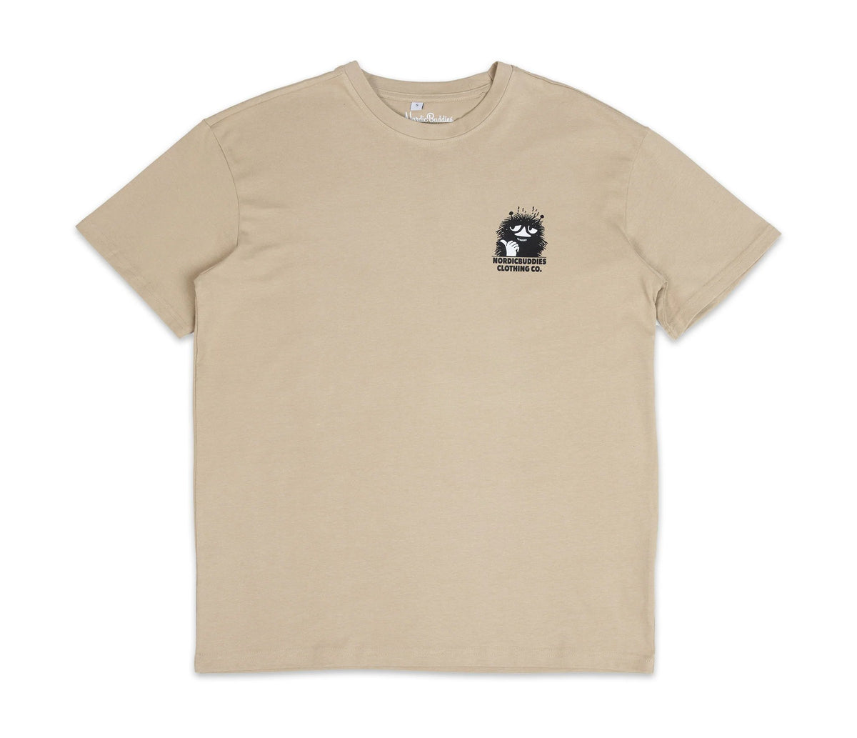 9. Flat lay of unisex Stinky Plotting T-Shirt by Moomin, front view with small logo
