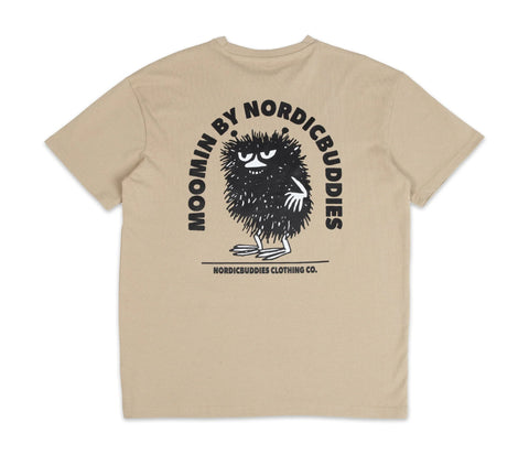 5. Flat lay of unisex Stinky Plotting T-Shirt by Moomin, back view with NordicBuddies logo