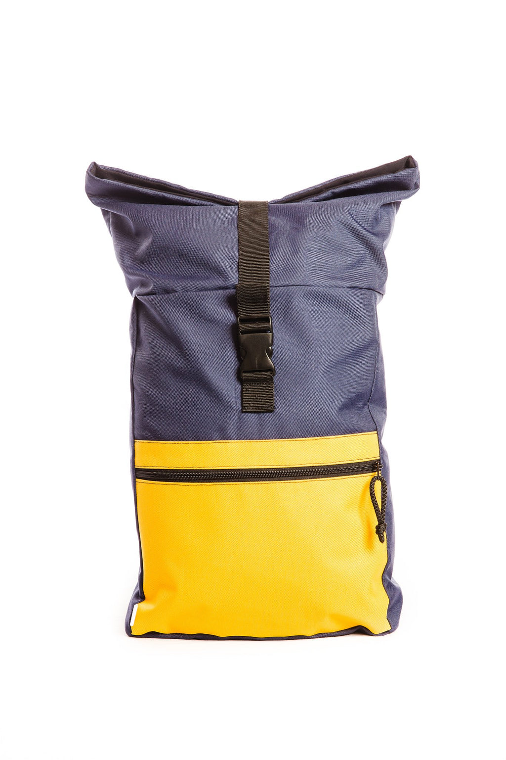 3. Drinbags SUNRISE waterproof backpack in navy and yellow, highlighting adjustable roll-top
