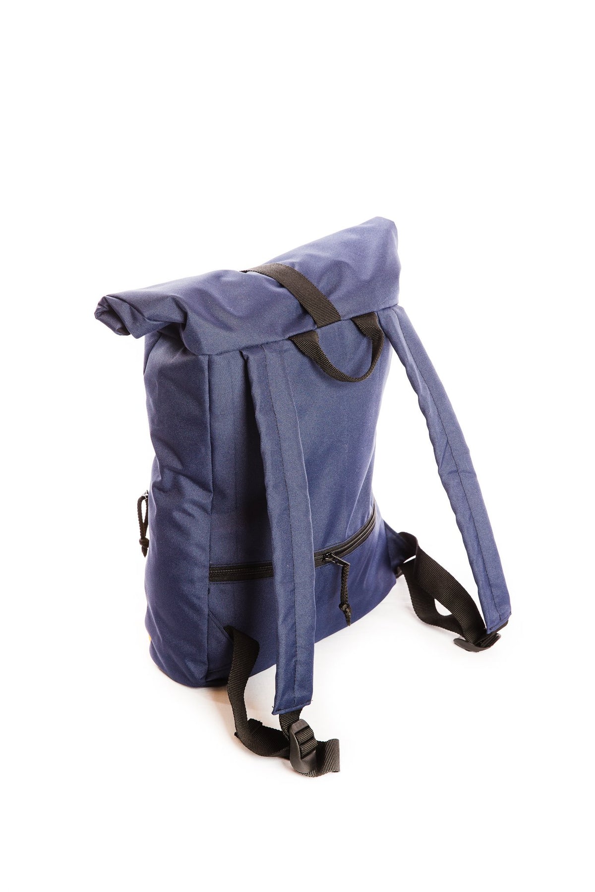 4. Back view of Drinbags SUNRISE waterproof backpack in navy, showing padded shoulder straps