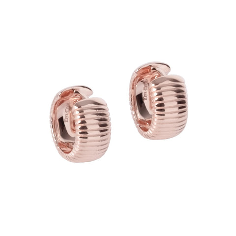 2. Pair of small rose gold hoop earrings with fine pattern line, made of 925 silver with rose gold plating, by MyaMoon, shown on a white background