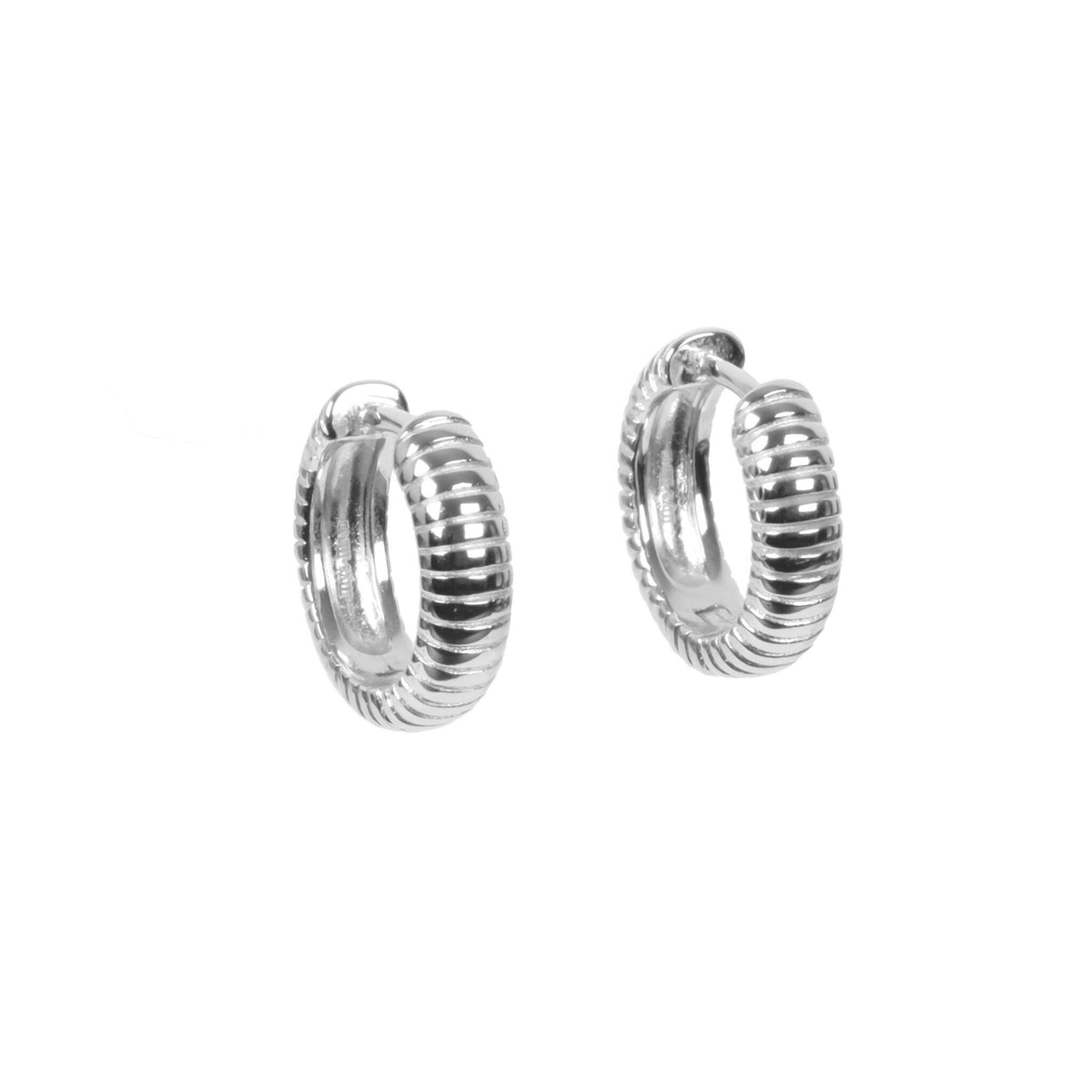 1. MyaMoon Serena Hoopy Earrings in silver, showcasing ribbed design and minimalist style, studio shot