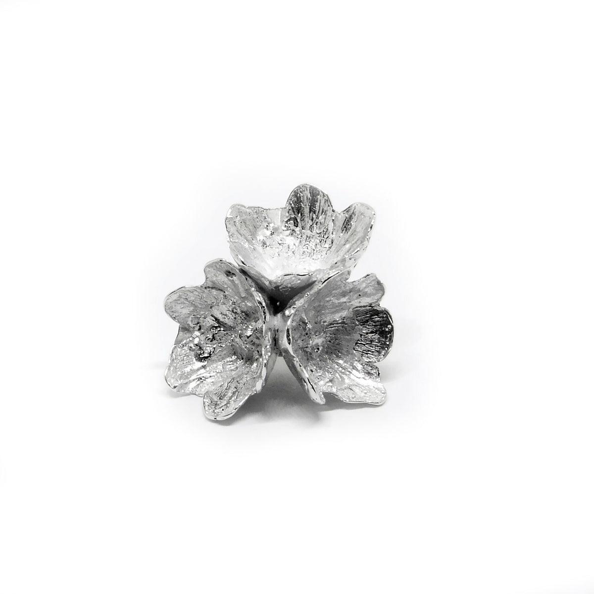 1. Agnes Veski Jewellery SPRING Hepatica lapel pin in silver 925, handcrafted floral design, studio shot