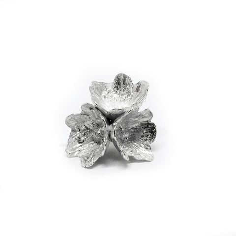 1. Agnes Veski Jewellery SPRING Hepatica lapel pin in silver 925, handcrafted floral design, studio shot