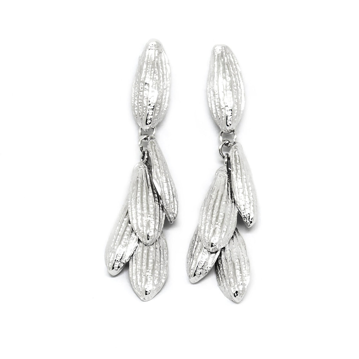 2. Studio shot of Agnes Veski Jewellery Spring 2 earrings in 925 silver, showcasing handcrafted design