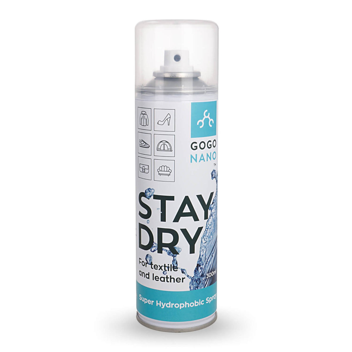 6. GoGoNano Stay Dry Nano Coating Spray bottle for textile and leather, featuring superhydrophobic properties and UV protection