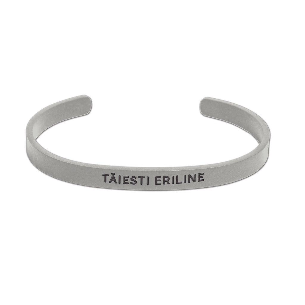 2. Silver men's bracelet with 'TÄIESTI ERILINE' engraving on clean white background