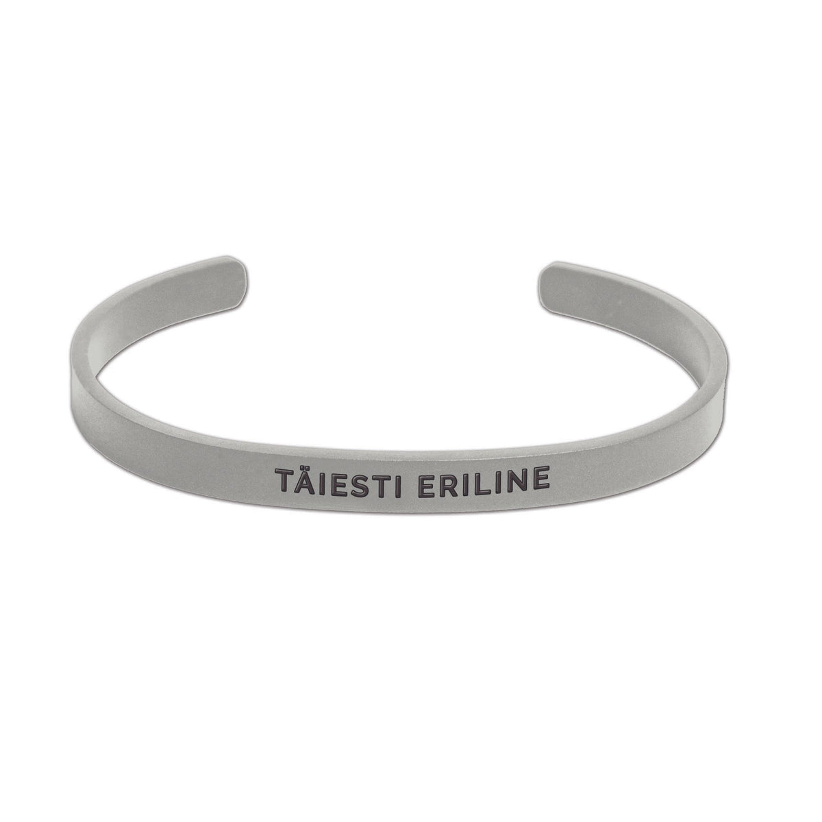 2. Silver men's bracelet with 'TÄIESTI ERILINE' engraving on clean white background