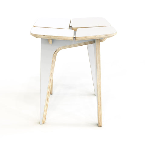 5. Side profile of Woodpecker white wooden stool showcasing minimalist design