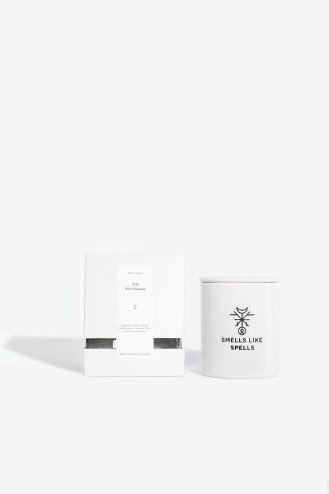 1. Smells Like Spells Scented Candle THE CHARIOT with packaging, featuring elegant porcelain container and box