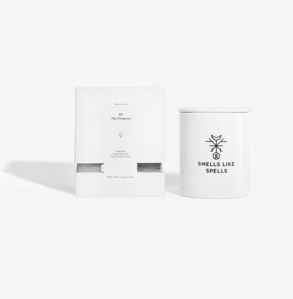 1. Smells Like Spells The Empress scented candle in porcelain container with packaging, featuring mystical design and branding