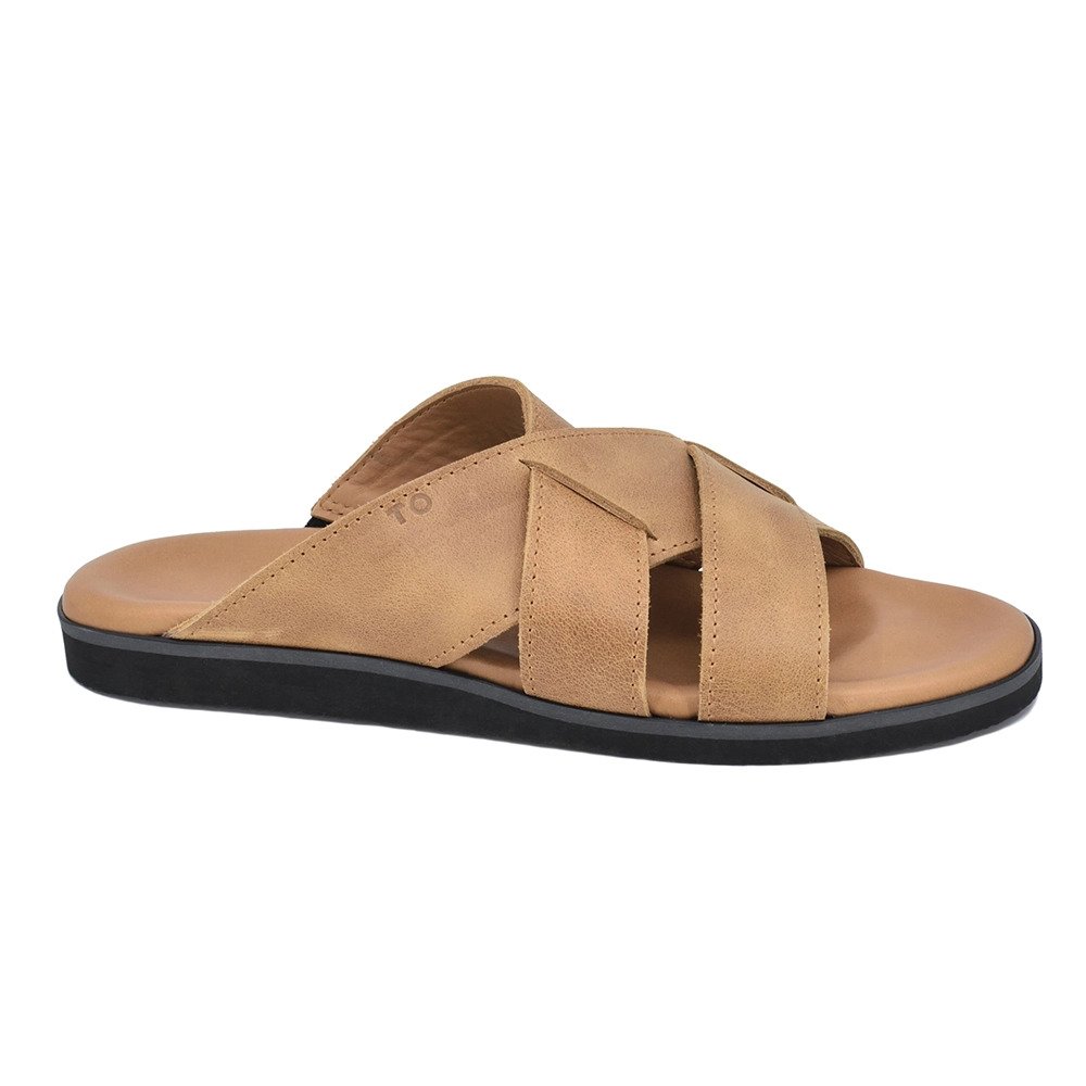 2. Side view of men's Helsinki sandals in brown leather with ergonomic insole and EVA rubber outsole