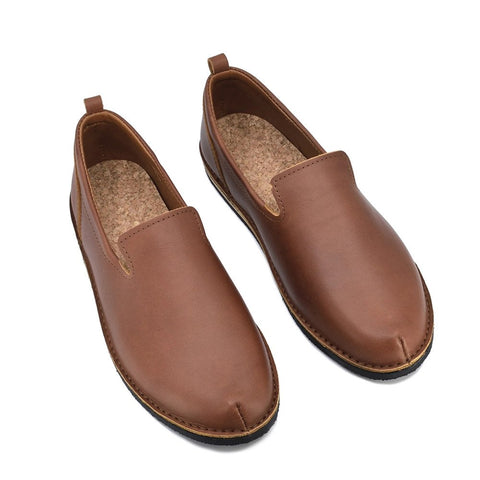 4. Studio image of Omaking London classic brown shoes in TOKU style, showing top view with cork insole