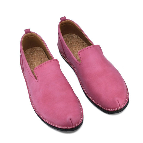4. Studio shot of pink TOKU London shoes by Omaking, showing leather upper and cork insole