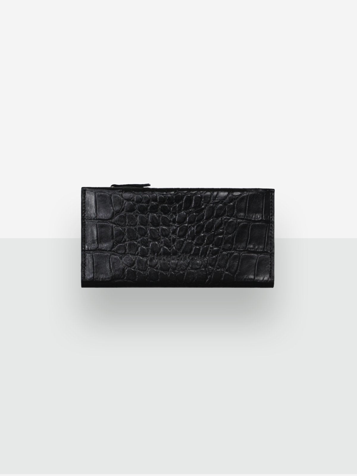 1. Classic Leather Wallet TAAL in Black Croco by Lava Flow, showcasing elegant crocodile texture in studio setting