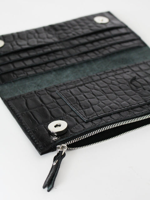 3. Interior view of Classic Leather Wallet TAAL in Black Croco, showing card compartments and zippered section