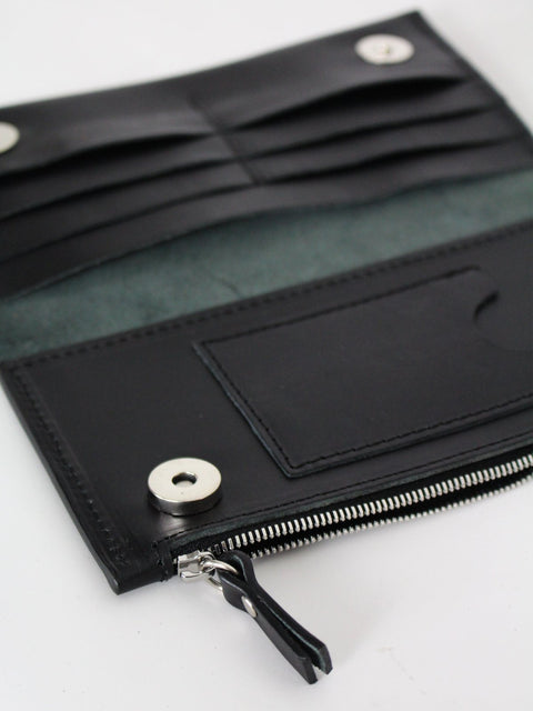 2. Interior view of black Lava flow Classic Leather Wallet TAAL, showing card compartments and zippered section