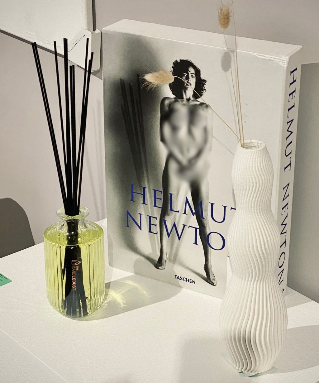 12. Candledust Breeze diffuser styled with art book and decorative vase