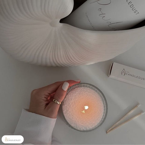 1. Candledust Diamond Dust powdered candle in elegant white packaging with gold accents