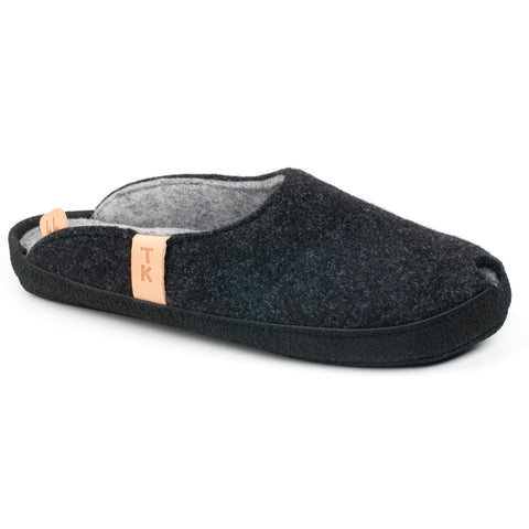 2. Side view of Omaking TOKU Brussels dark gray slippers, highlighting arch support and natural lambswool felt