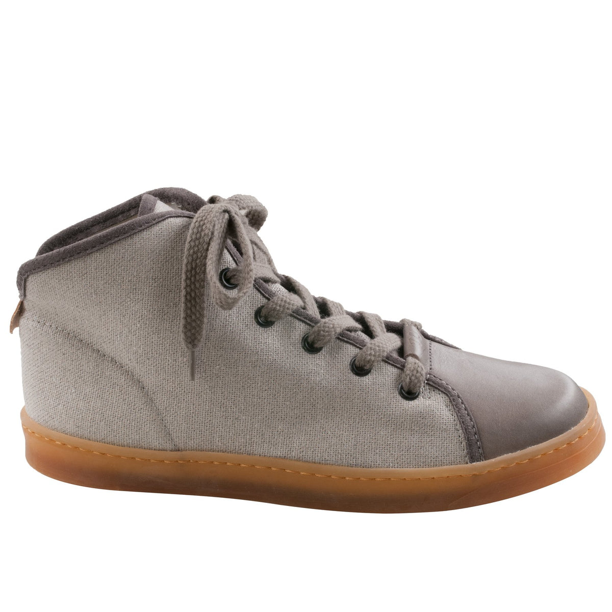 3. Side view of grey TOKU Stockholm Sneakers highlighting durable cotton and polyester blend fabric