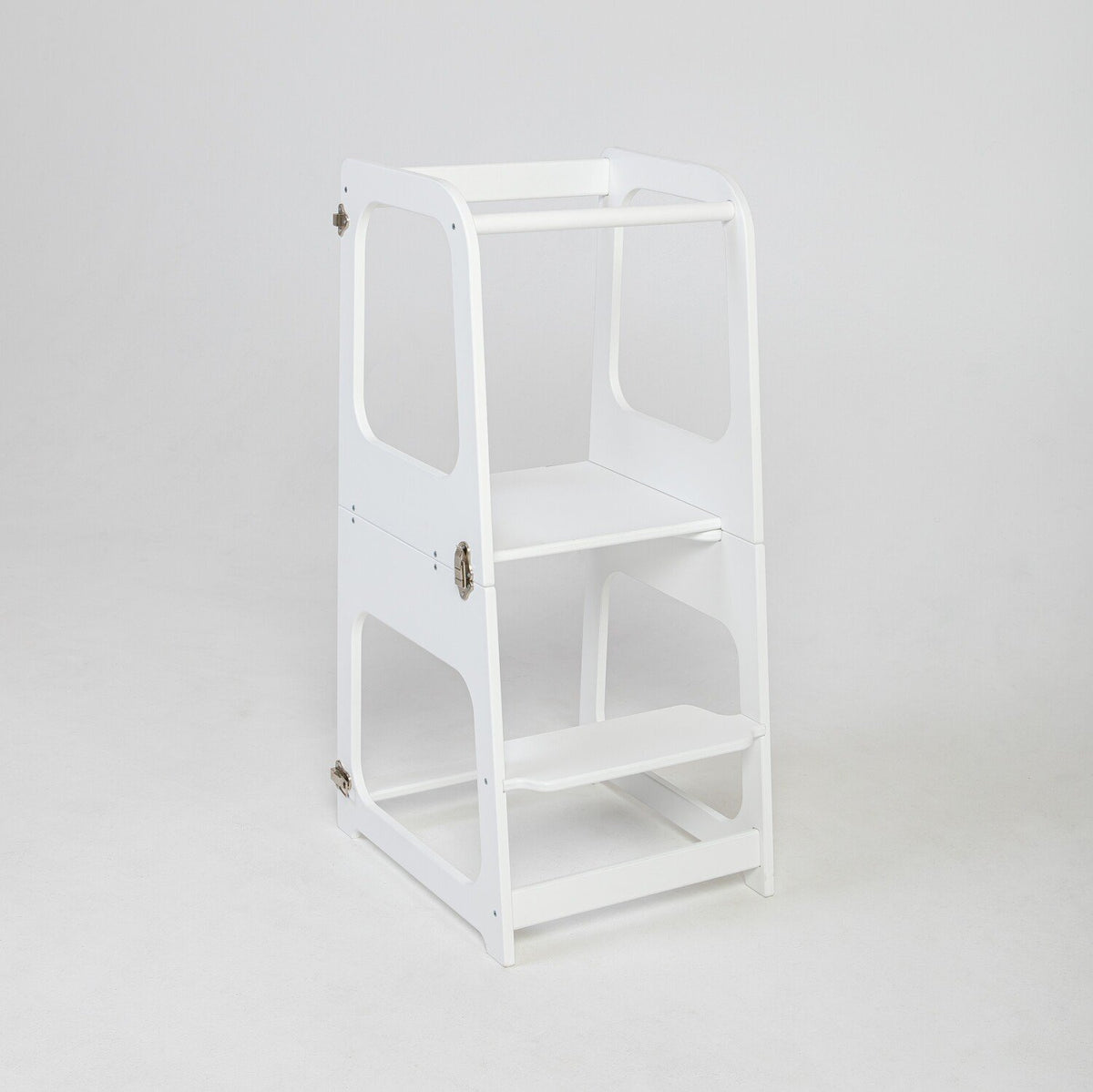 13. White transformable kitchen tower in step stool configuration on white background