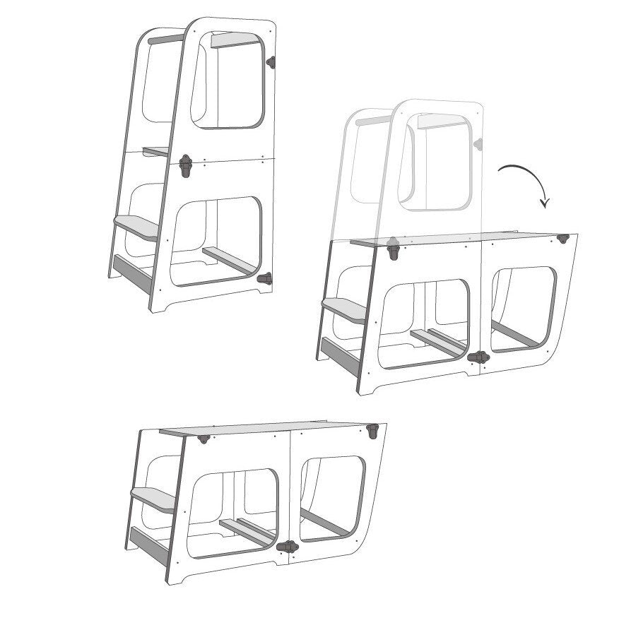 9. Illustration of transformable kitchen tower showing conversion steps