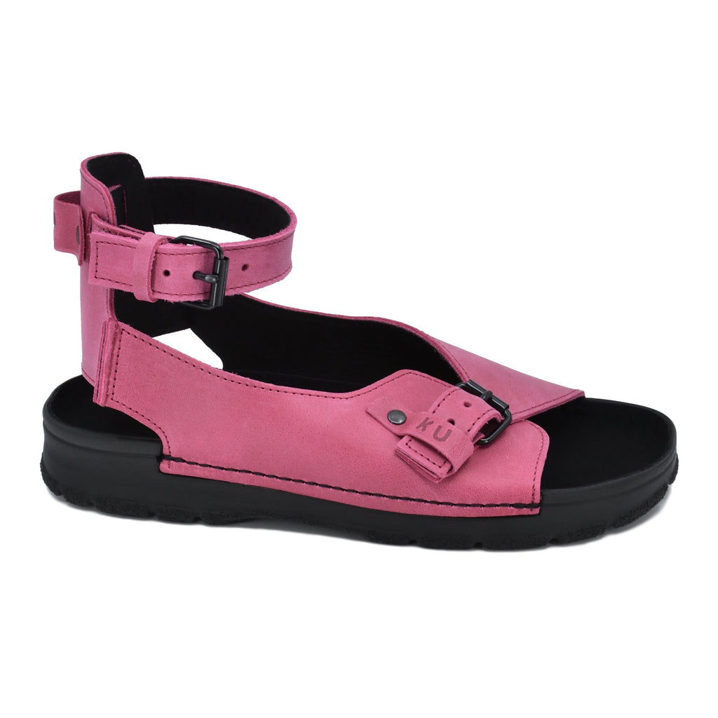 1. Women's TOKU Athens pink sandals by Omaking, featuring closed heel and adjustable ankle strap, shown in side view