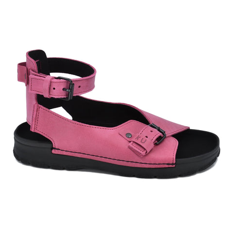 1. Women's TOKU Athens pink sandals by Omaking, featuring closed heel and adjustable ankle strap, shown in side view