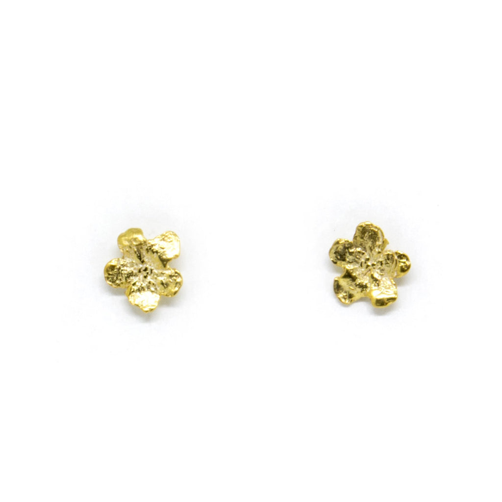 1. Gold-plated SPRING Forget-Me-Not earrings by Agnes Veski Jewellery, crafted from 925 silver, shown in studio setting
