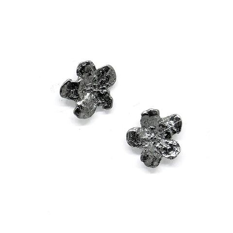 2. Oxide-plated SPRING Forget-Me-Not earrings by Agnes Veski Jewellery, handcrafted from 925 silver, displayed in studio