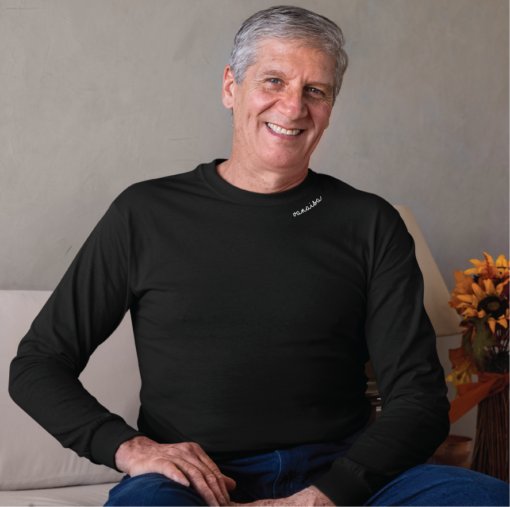 1. Men's black Vanaisa sweatshirt by Beebila, featuring embroidered collar, worn by model in casual setting