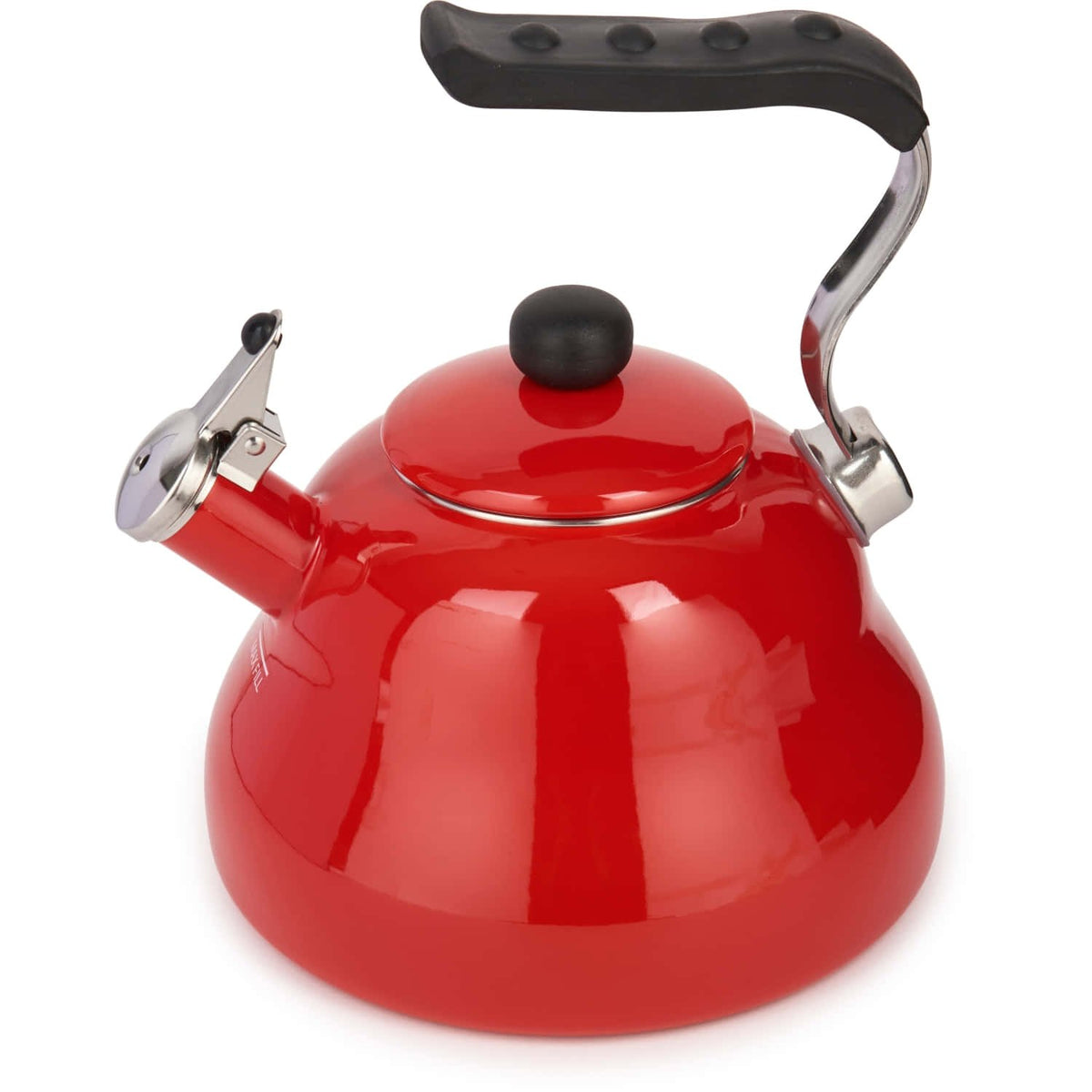 2. Top view of red La Cafetière kettle with black ergonomic handle and lid knob