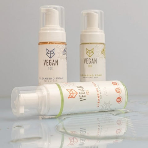 3. Vegan Fox Cleansing Foam for Dry Skin, 200 ml, with other variants, on a reflective surface
