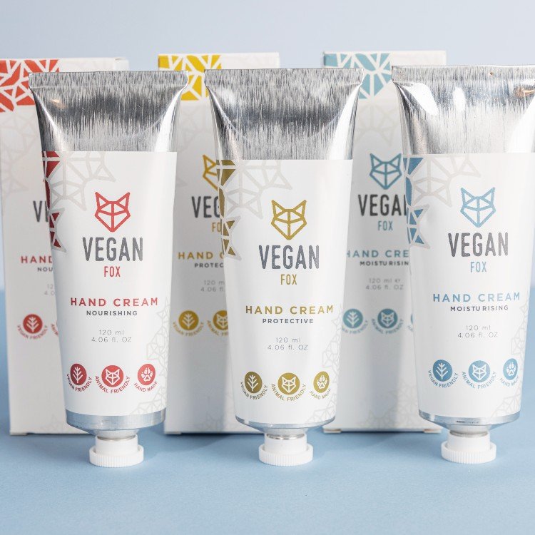 7. Collection of Vegan Fox Hand Creams in various formulations, emphasizing product variety
