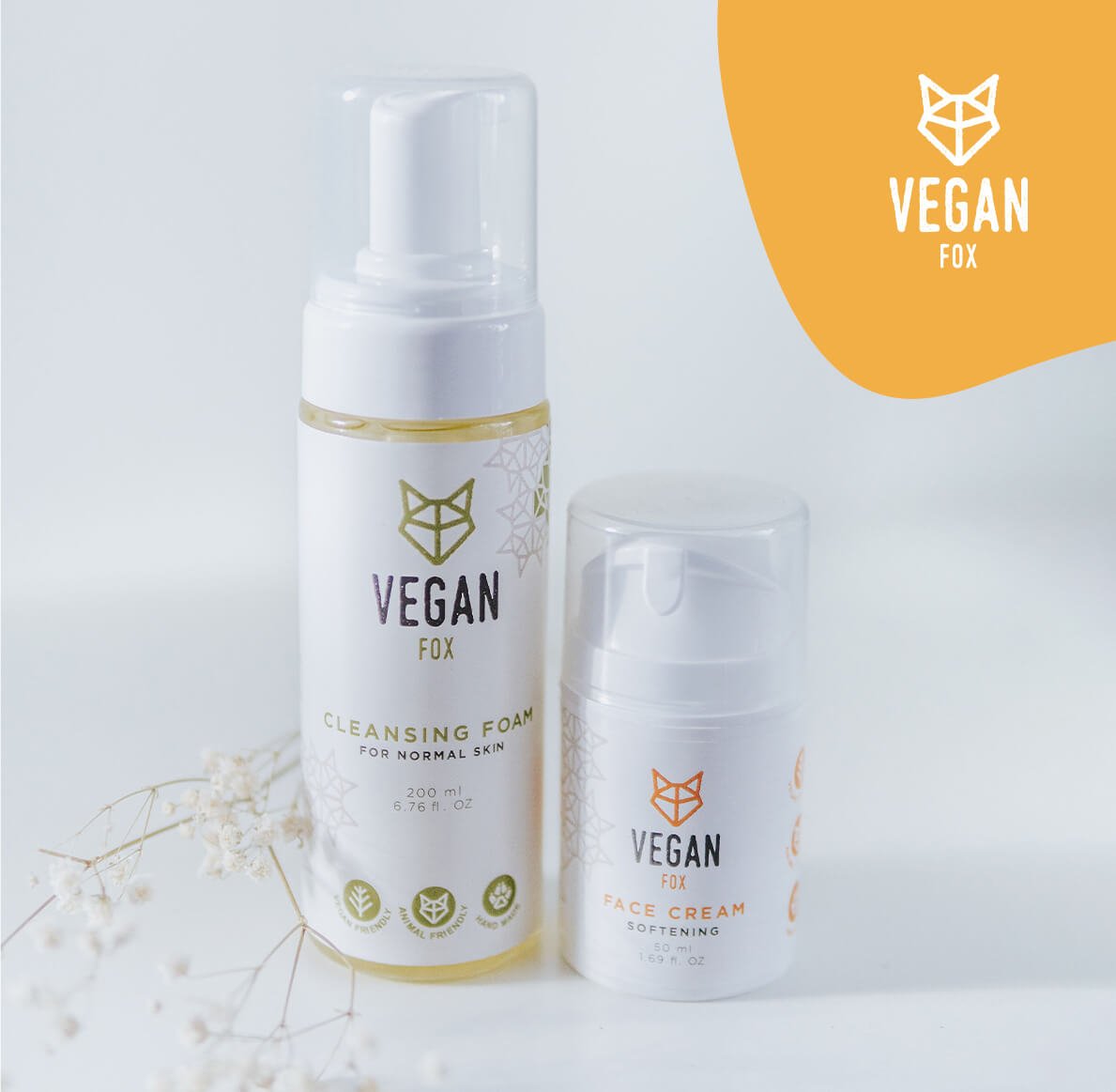 4. Vegan Fox Cleansing Foam and Face Cream set for Normal Skin, displayed with brand logo