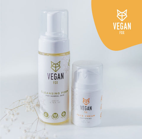 4. Vegan Fox Cleansing Foam and Face Cream set for Normal Skin, displayed with brand logo